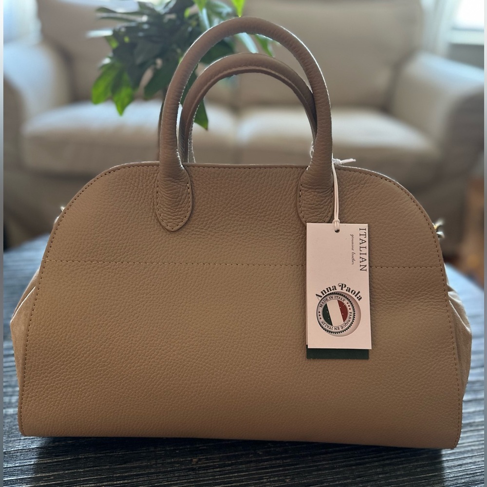 Viral Anna Paola Italian SUEDE & LEATHER Cappuccino Satchel NWT - Picture 4 of 11